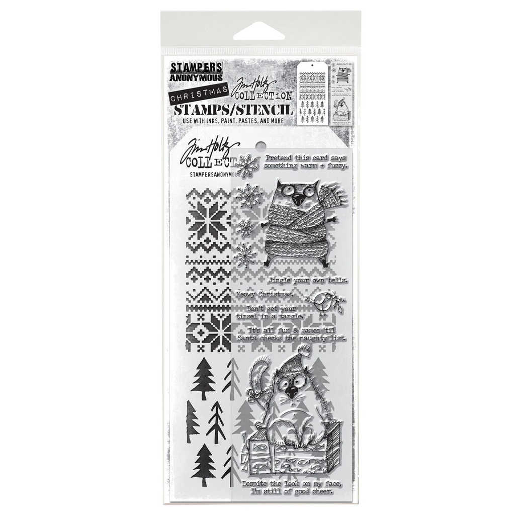 Tim Holtz Mixed-Media Stamps & Stencil Set #34 - Snarky Cat Christmas