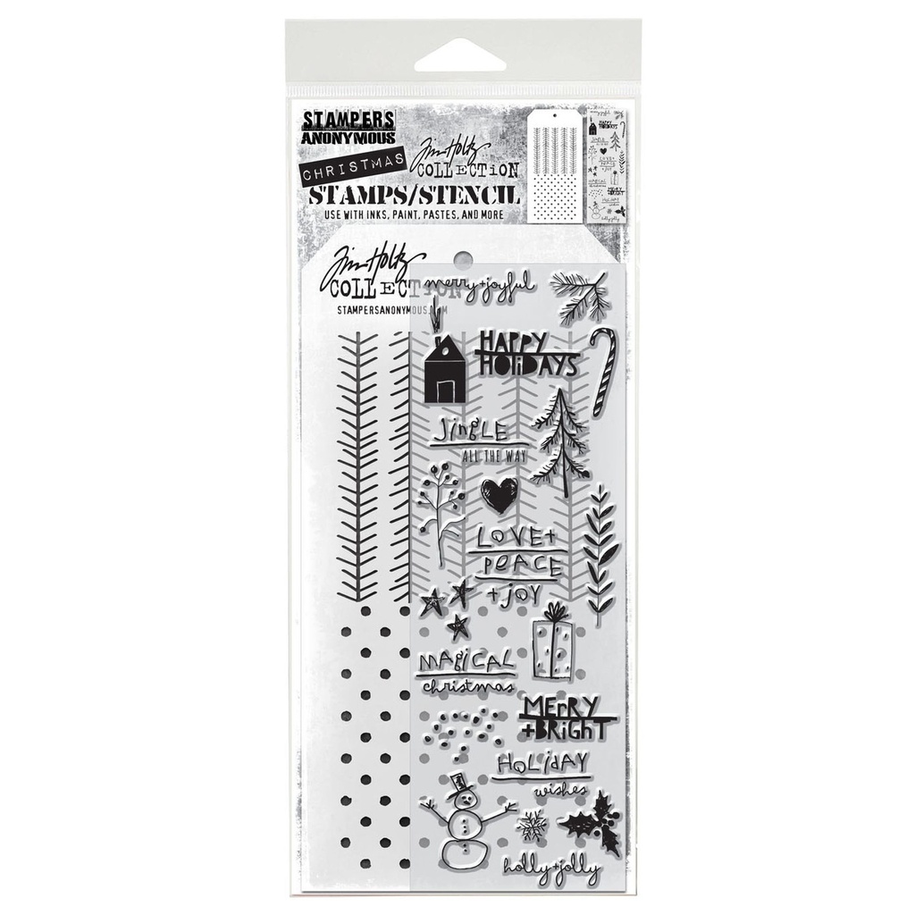 Tim Holtz Mixed-Media Stamps & Stencil Set - Seasonal Scribbles