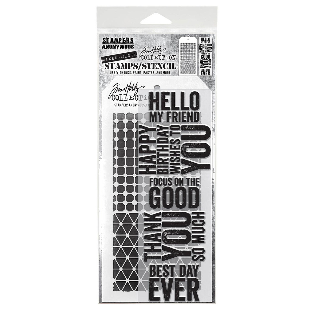 Tim Holtz Mixed-Media Stamps & Stencil Set: MIXED MEDIA SET #40