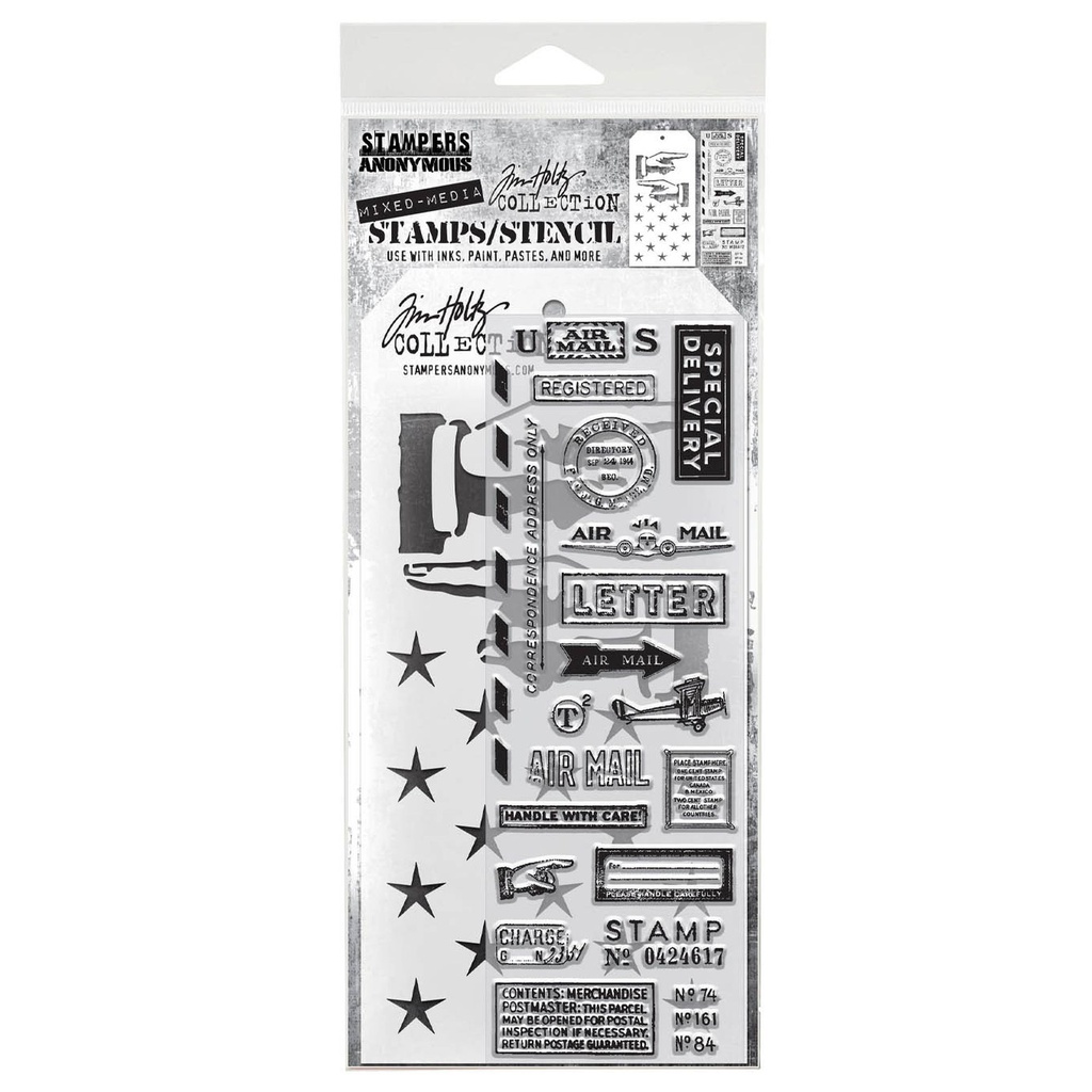 Tim Holtz Mixed-Media Stamps & Stencil Set: MIXED MEDIA SET #41