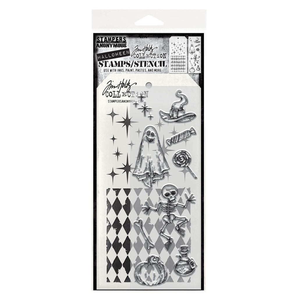Tim Holtz Mixed-Media Stamps & Stencil Set: MIXED MEDIA SET #45