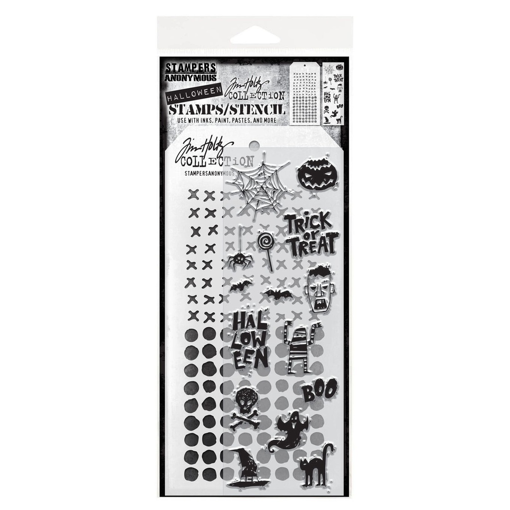 Tim Holtz Mixed-Media Stamps & Stencil Set #47 - Spooky Scribbles