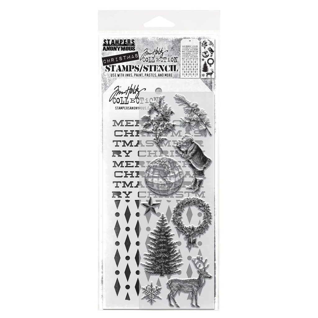 Tim Holtz Mixed-Media Stamps & Stencil Set #52 - Holiday Things