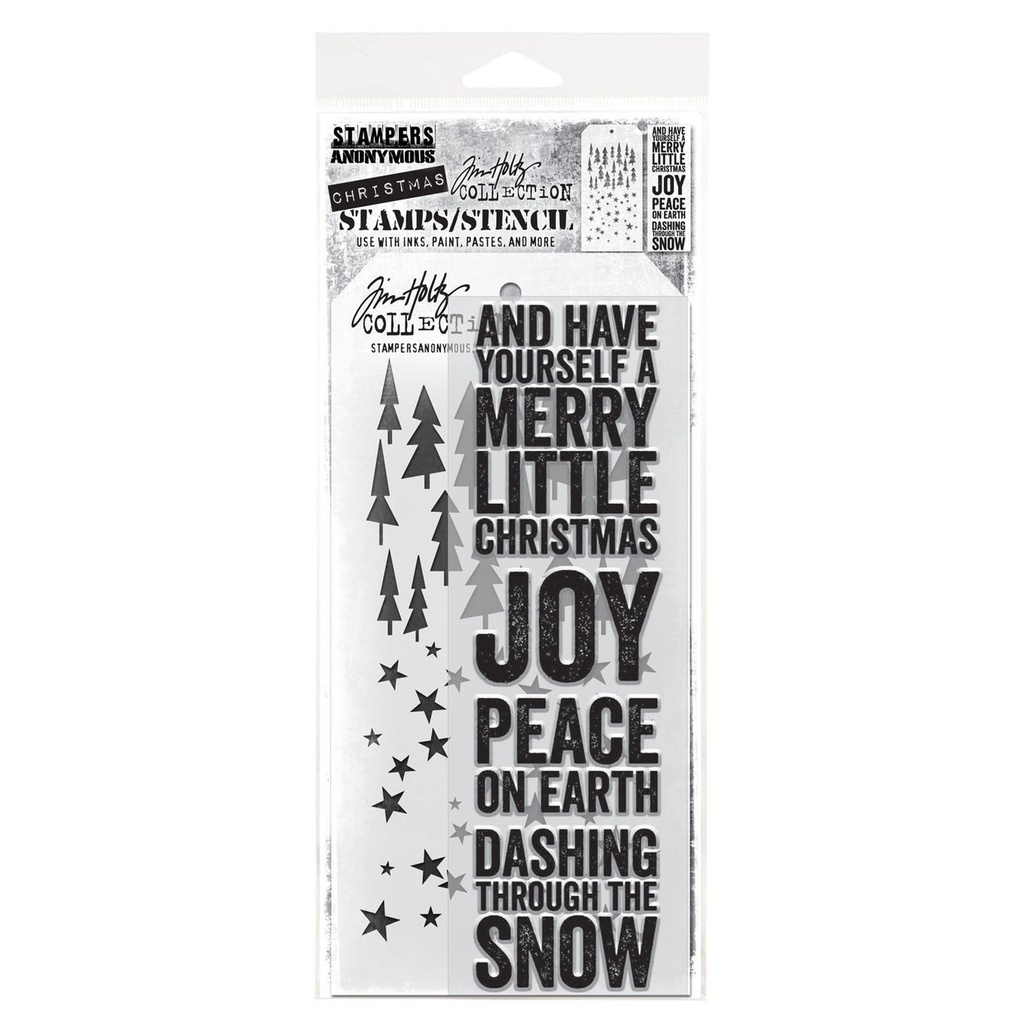 Tim Holtz Mixed-Media Stamps & Stencil Set #53 - Bold Tidings