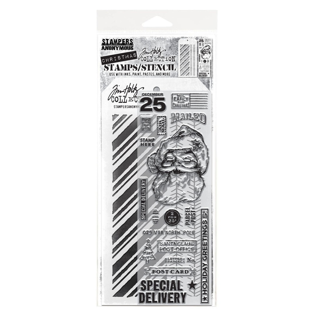Tim Holtz Mixed-Media Stamps & Stencil Set: MIXED MEDIA SET #54