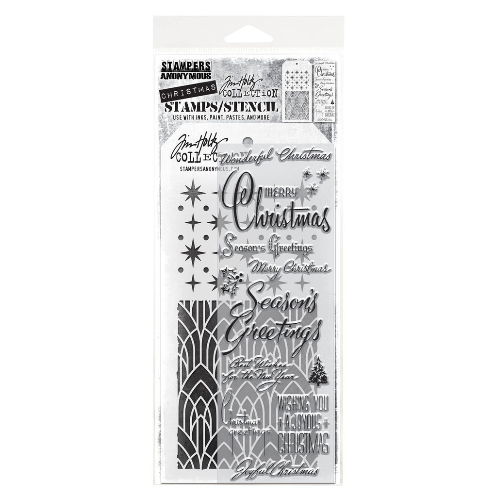 Tim Holtz Mixed-Media Stamps & Stencil Set - Christmastime