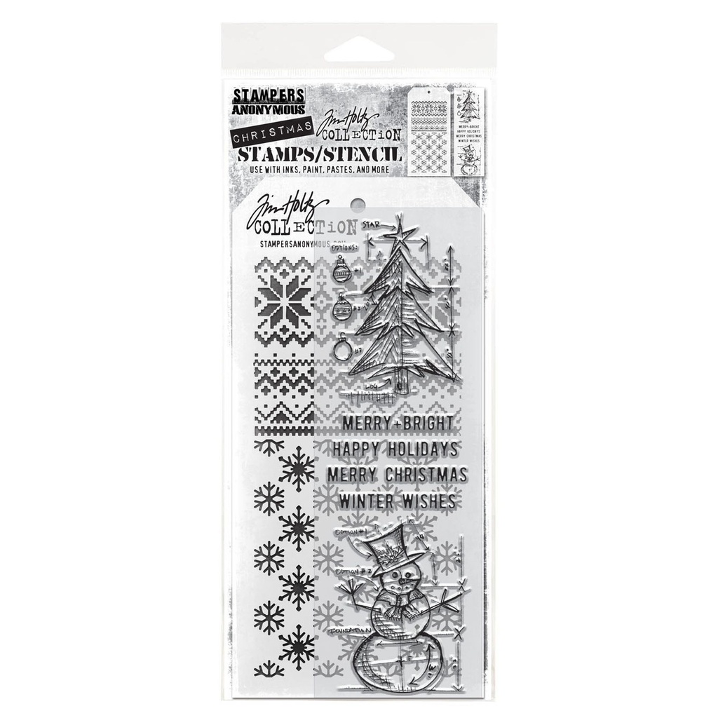 Tim Holtz Mixed-Media Stamps & Stencil Set - Winter Blueprints