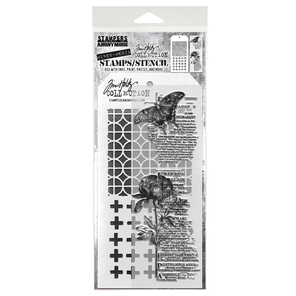 Tim Holtz Mixed-Media Stamps & Stencil Set - Botanic Collage