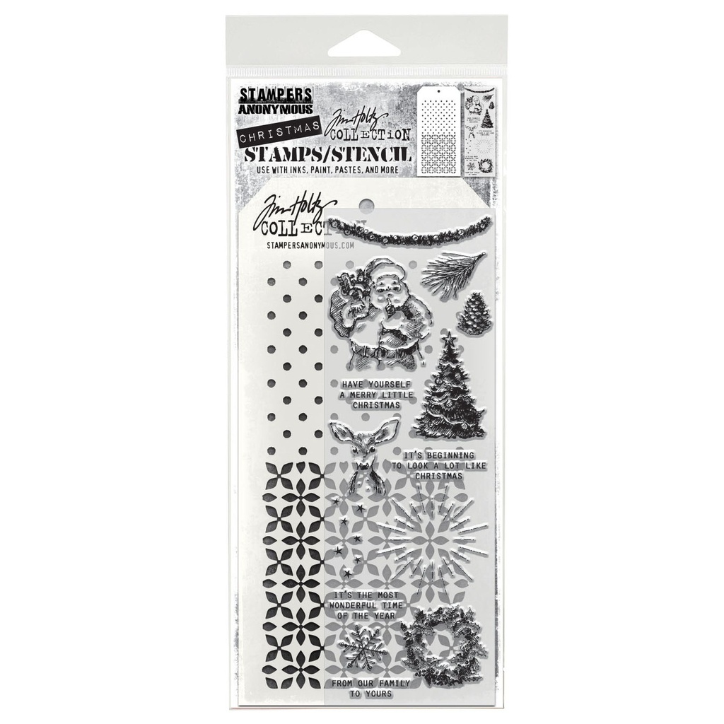 Tim Holtz Mixed-Media Stamps & Stencil Set: MIXED MEDIA - DARLING CHRISTMAS