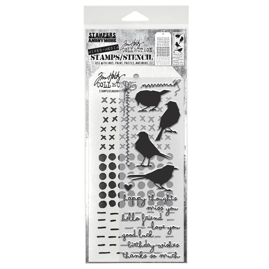 Tim Holtz Mixed-Media Stamps & Stencil Set - Silhouette Birds