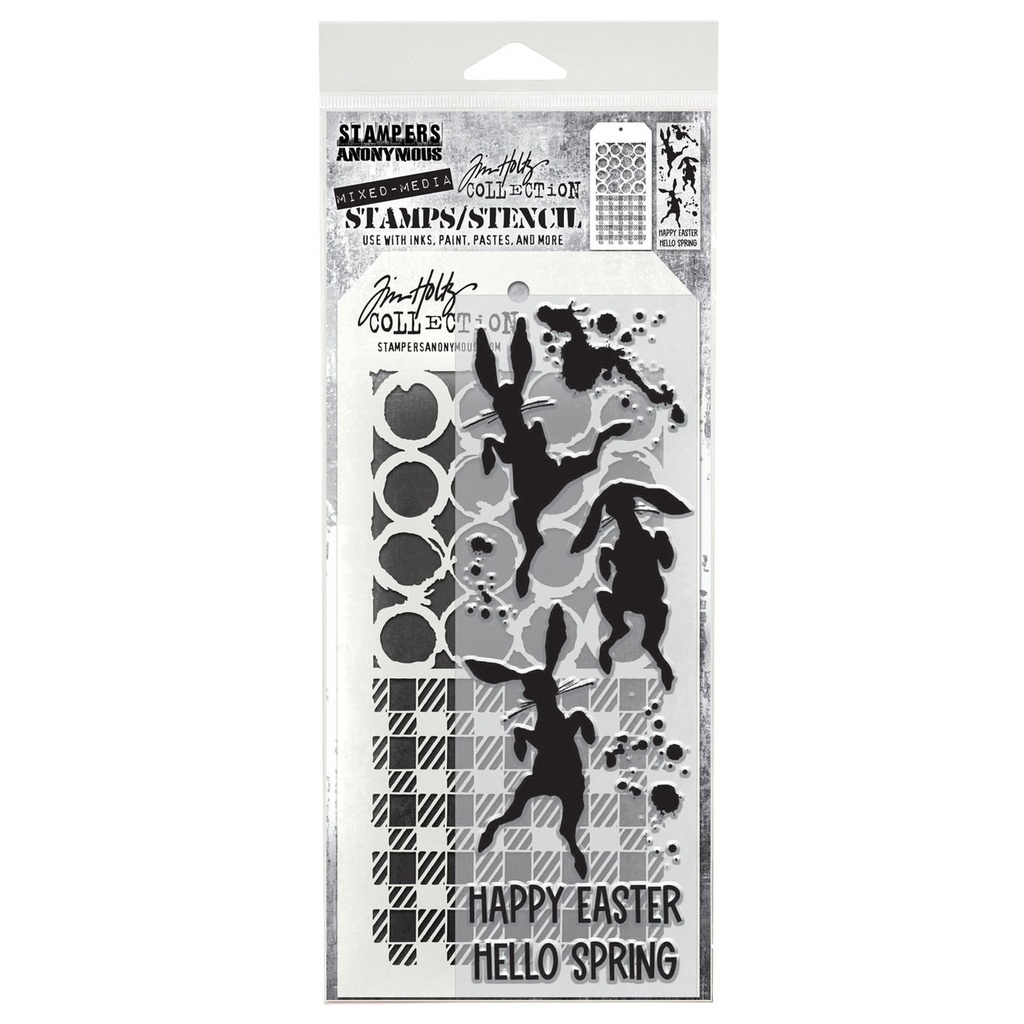 Tim Holtz Mixed-Media Stamps & Stencil Set - Bunny Hop