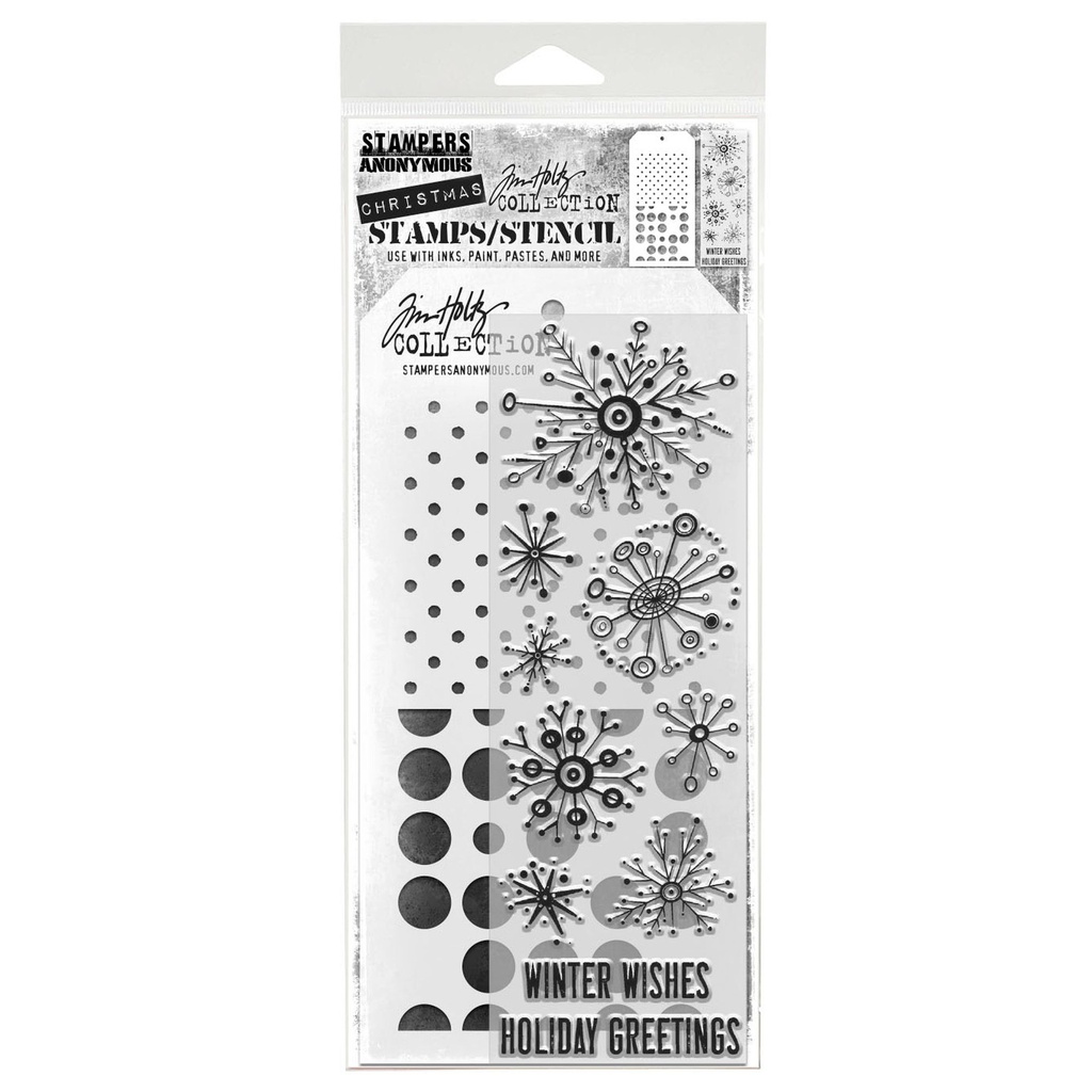 Tim Holtz Mixed-Media Stamps & Stencil Set - Retro Flakes