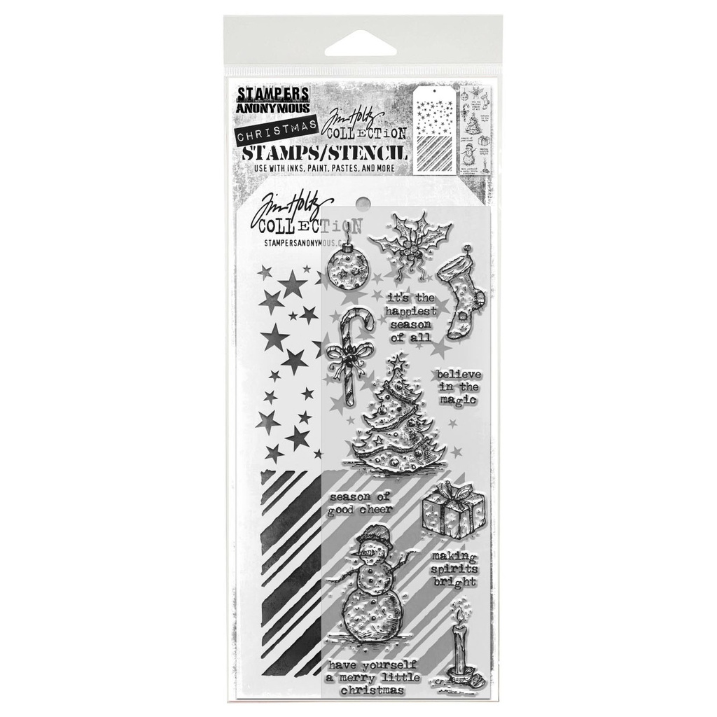 Tim Holtz Mixed-Media Stamps & Stencil Set - Tattered Christmas