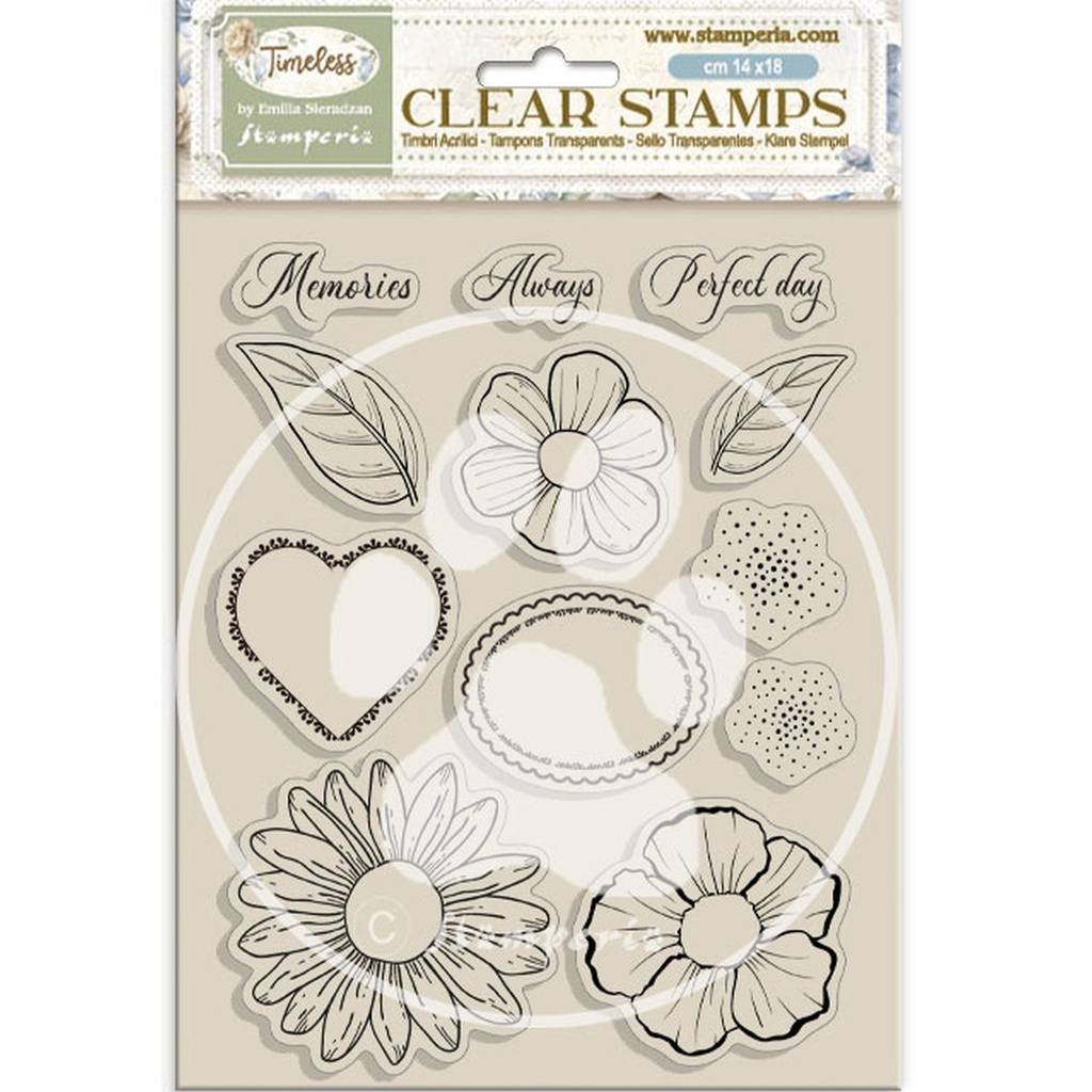 Stamperia - Timeless - Flowers and Hearts Acrylic stamp Set (14x18cm) 