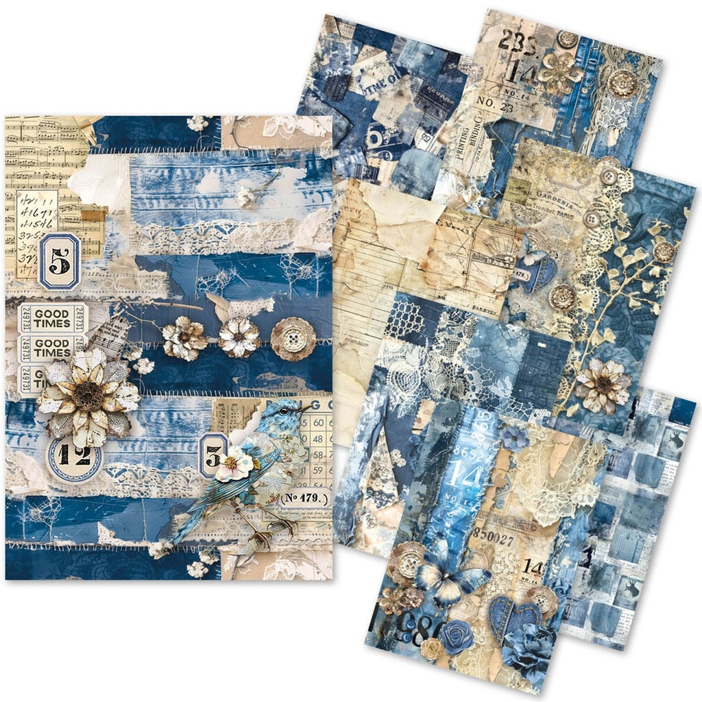 Ciao Bella Paper -Urban Blue Denim  Craftmix A5 Paper Pack (Tissue & Vellum Variety)
