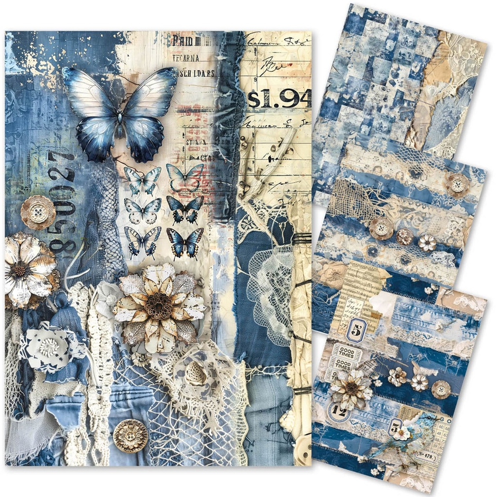 Ciao Bella Paper - Urban Blue Denim A4 Mixed Media rice paper (Shipping from 2nd June)