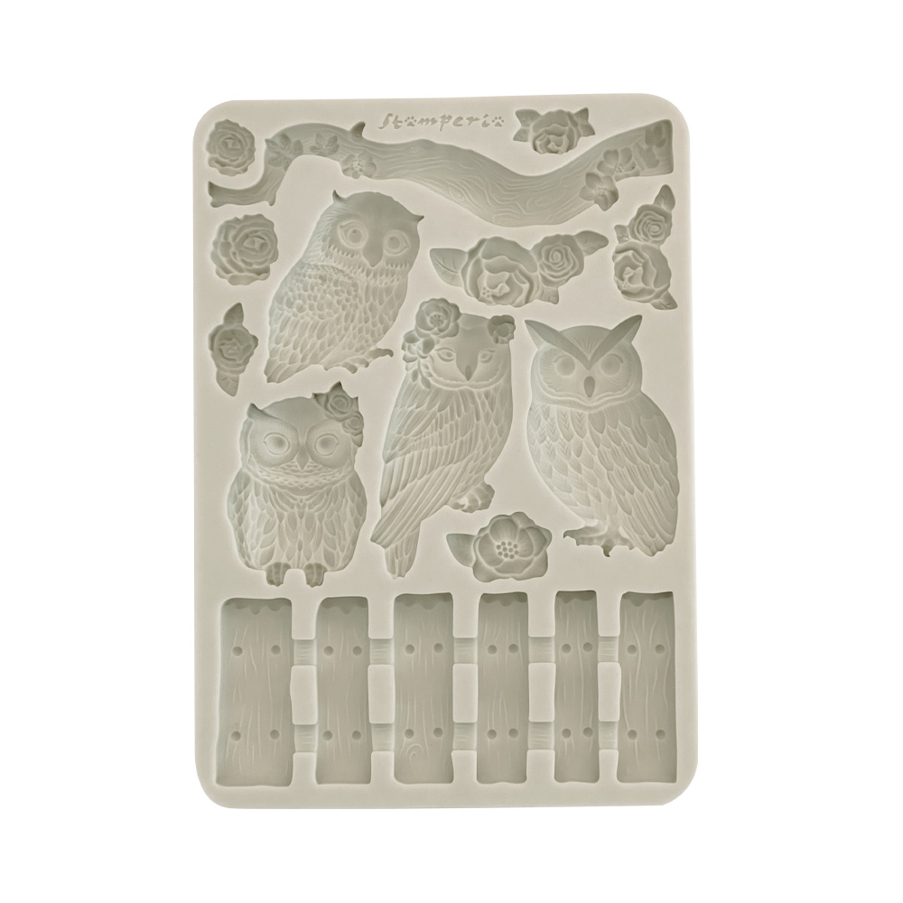 Stamperia - The Owl's House - Silicon mould A5  Owls & Branch 