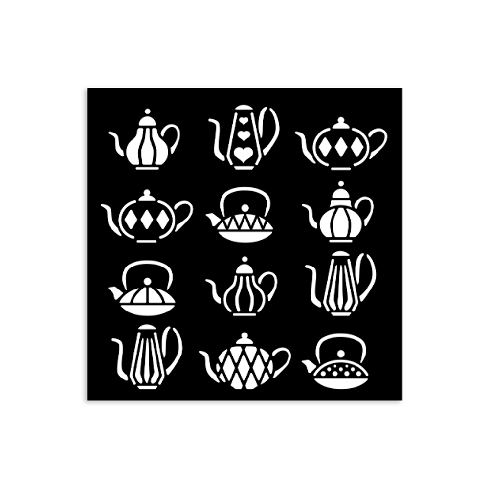 Stamperia -  Alice in Christmas - Tea Pots Stencil (12cmX12cm)