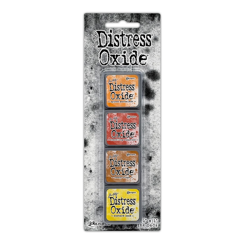 Tim Holtz Mini Distress Oxide Pads - Kit 2 (Includes Spiced Marmalade/Crackling Campfire/Rusty Hinge/Mustard Seed)