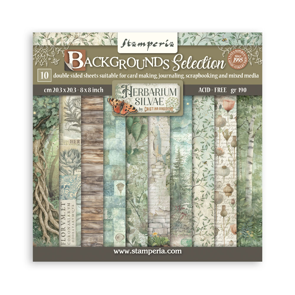 Stamperia - Herbarium Silvae - 8"x8" Backgrounds Double Sided Scrapbooking Pad