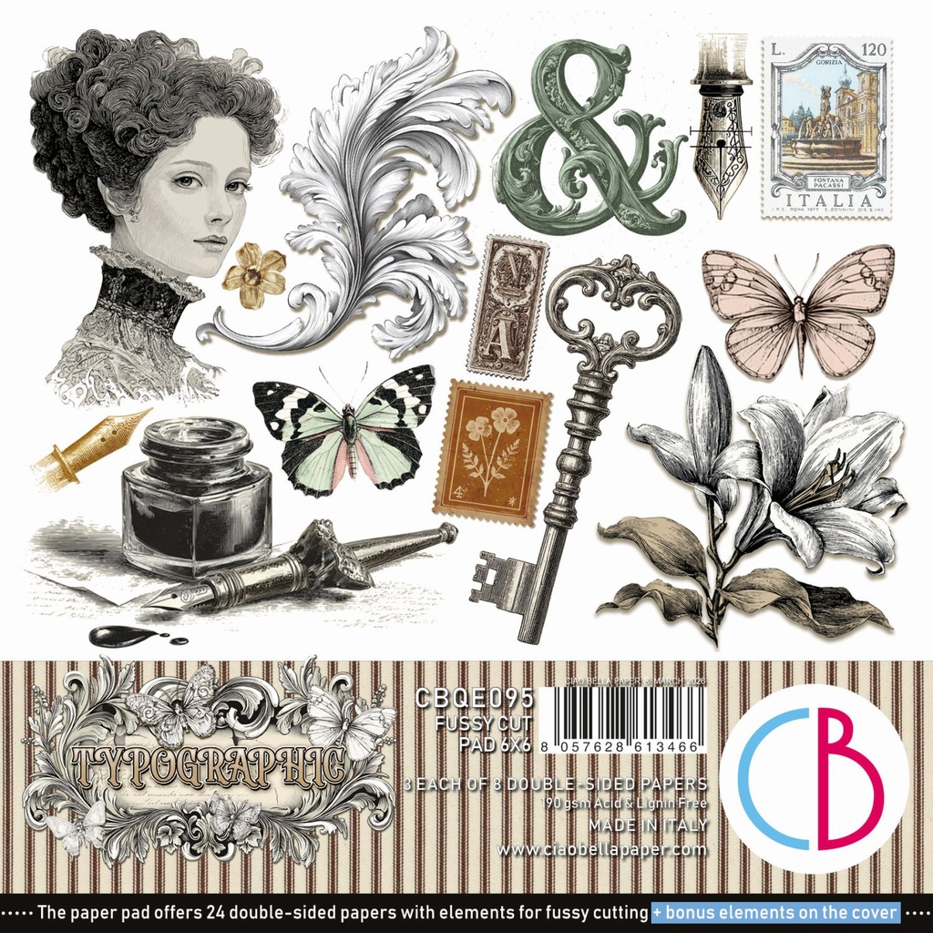  Ciao Bella Paper - Typographic - 6"x6" Fussy Cut Pad  
