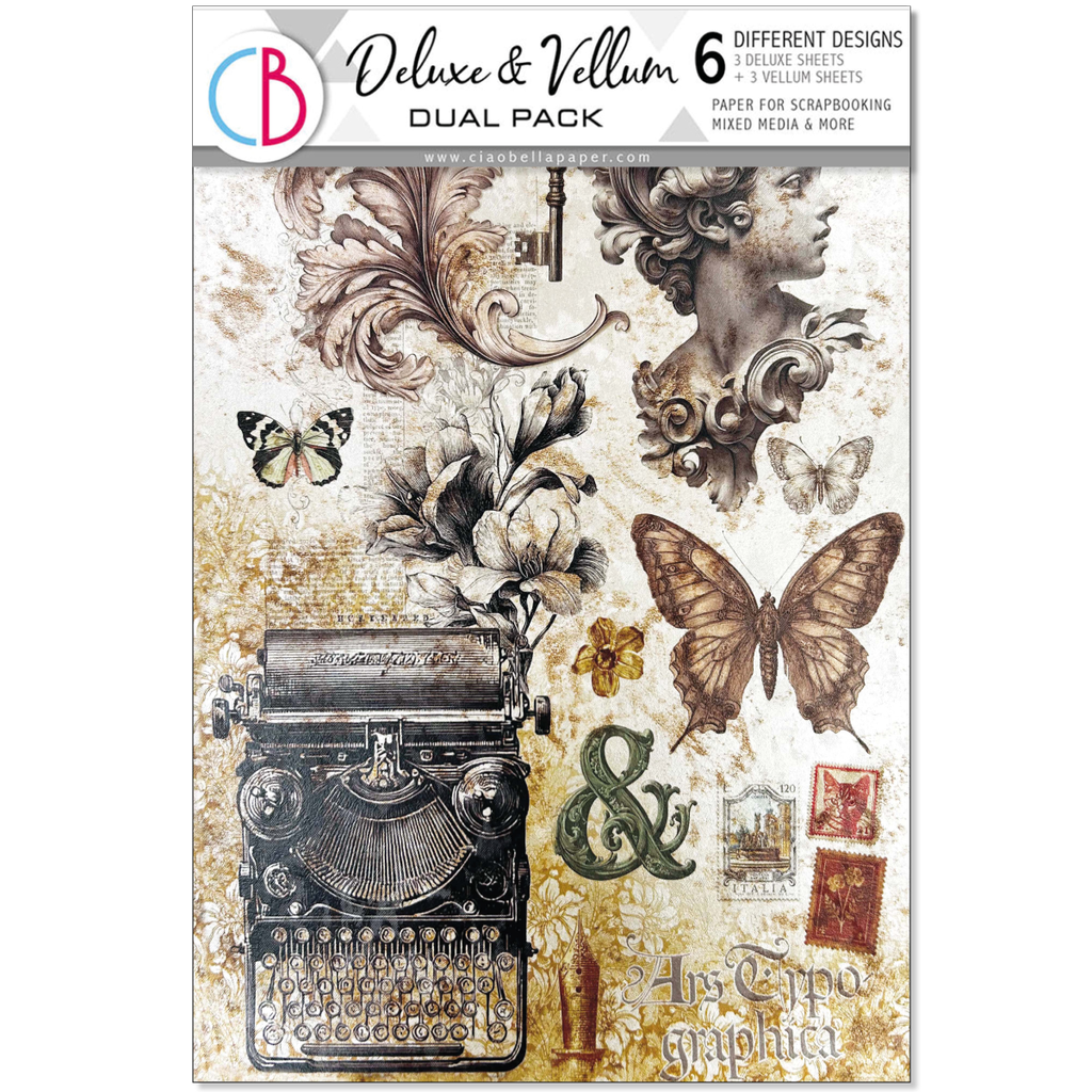 Ciao Bella Paper - Typographic - A4 Deluxe & Vellum Dual Pack (6 Sheets) 