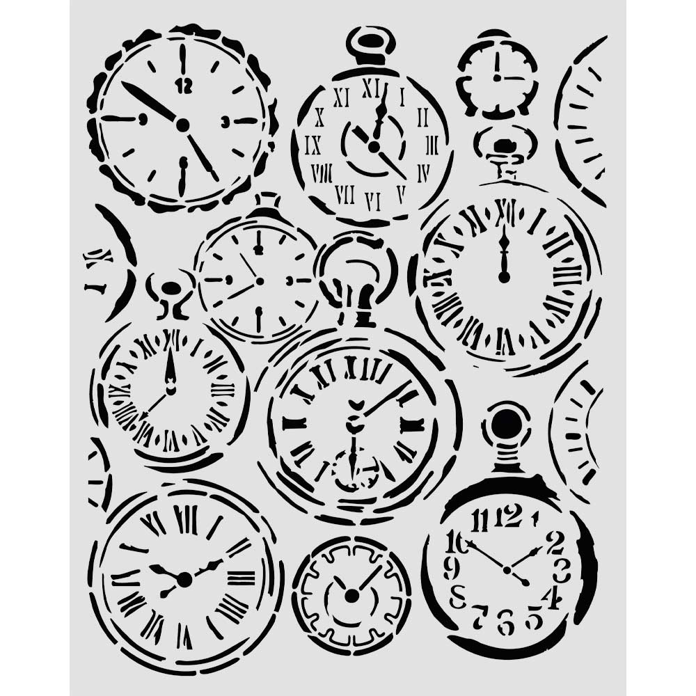 Stamperia - Gardens of Time - Mixed Clocks Stencil (20x25cm) 