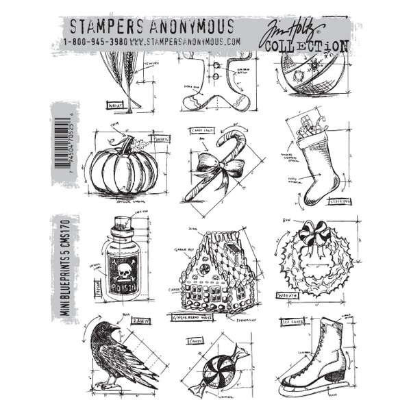 Tim Holtz - Stampers Anonymous - Cling Stamp - Mini Blueprints #5