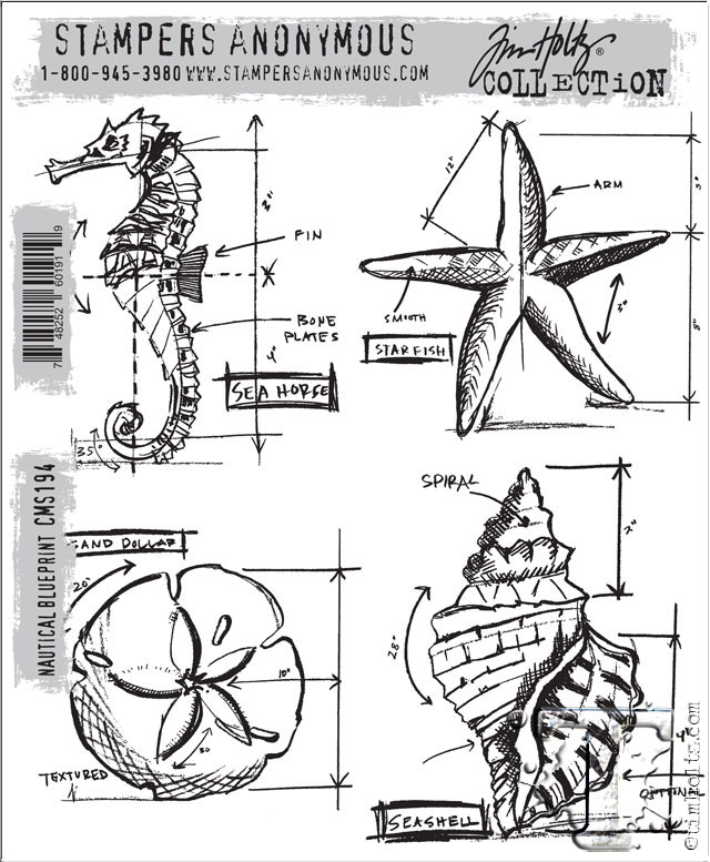Tim Holtz - Stampers Anonymous - Cling Stamp - Nautical Blueprint