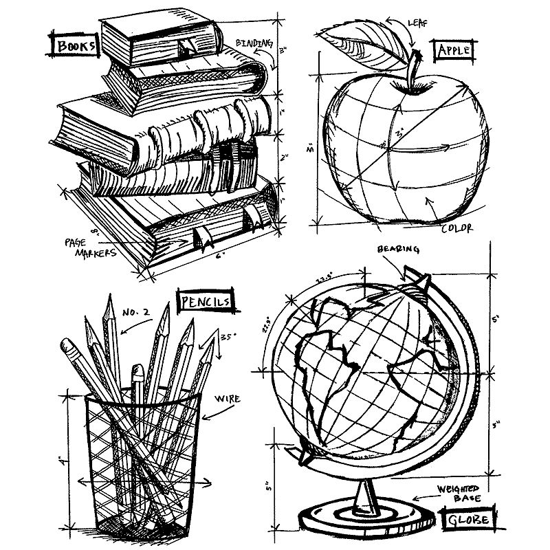 Tim Holtz - Stampers Anonymous Cling Stamps - Schoolhouse Blueprint