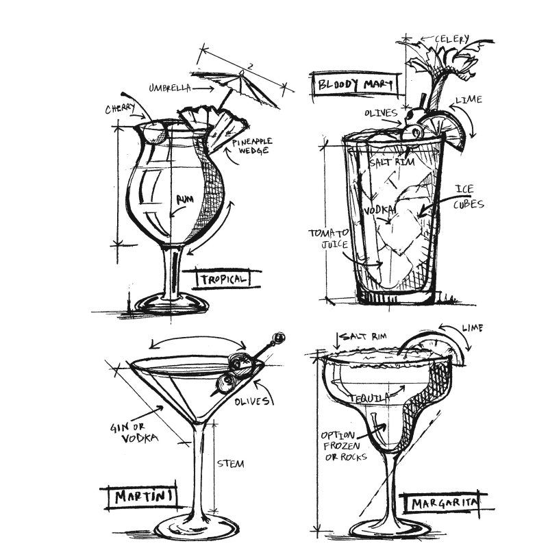 Tim Holtz - Stampers Anonymous Cling Stamps - Cocktails Blueprint