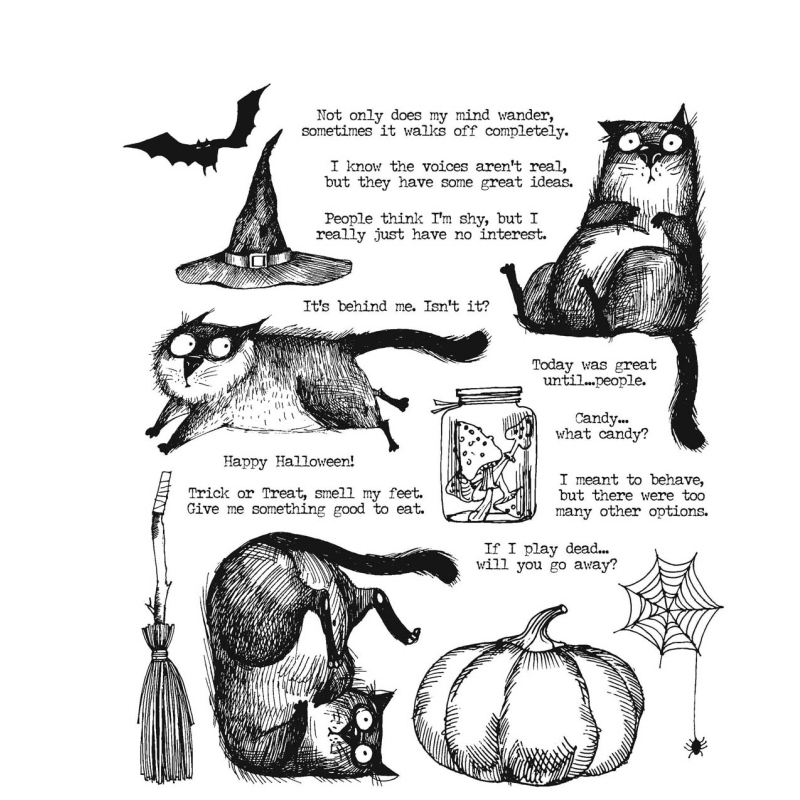 Tim Holtz - Stampers Anonymous Cling Stamps - Snarky Cat Halloween