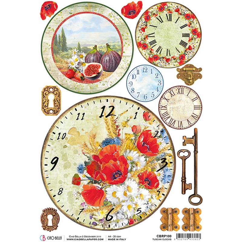 Tuscan Clocks  - Ciao Bella Piuma Rice Paper A4 - 5 pack
