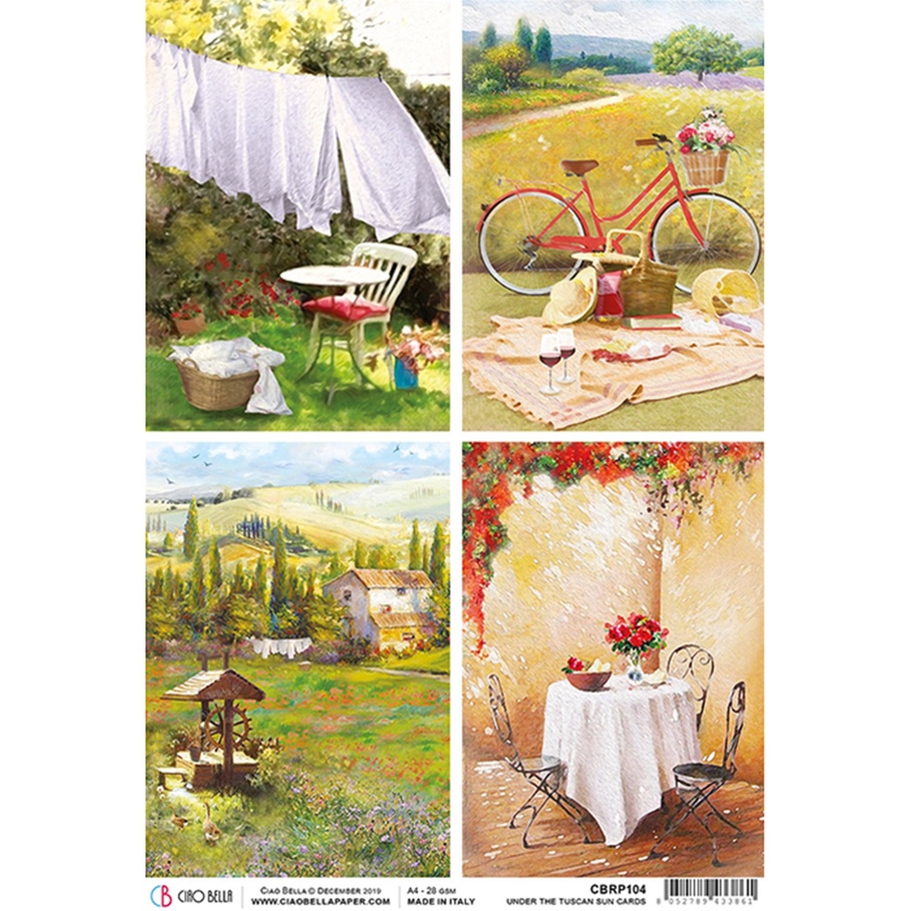 Ciao Bella Paper - Tuscan Cards A4 rice paper (SINGLE Sheet)