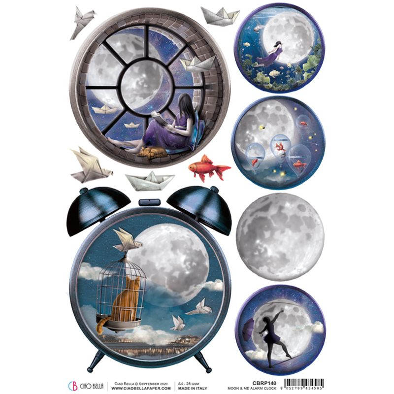 Moon &amp; Me Alarm Clock  - Ciao Bella Piuma Rice Paper A4 - 5 pack