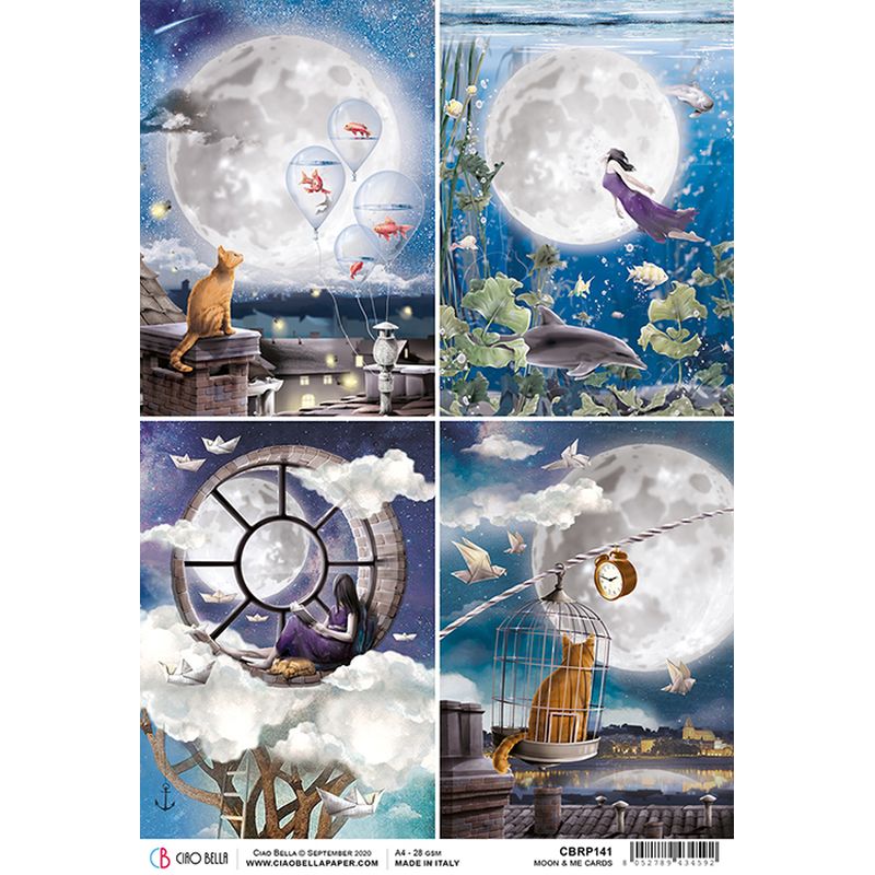 Moon & Me Cards  - Ciao Bella Piuma Rice Paper A4 - 5 pack