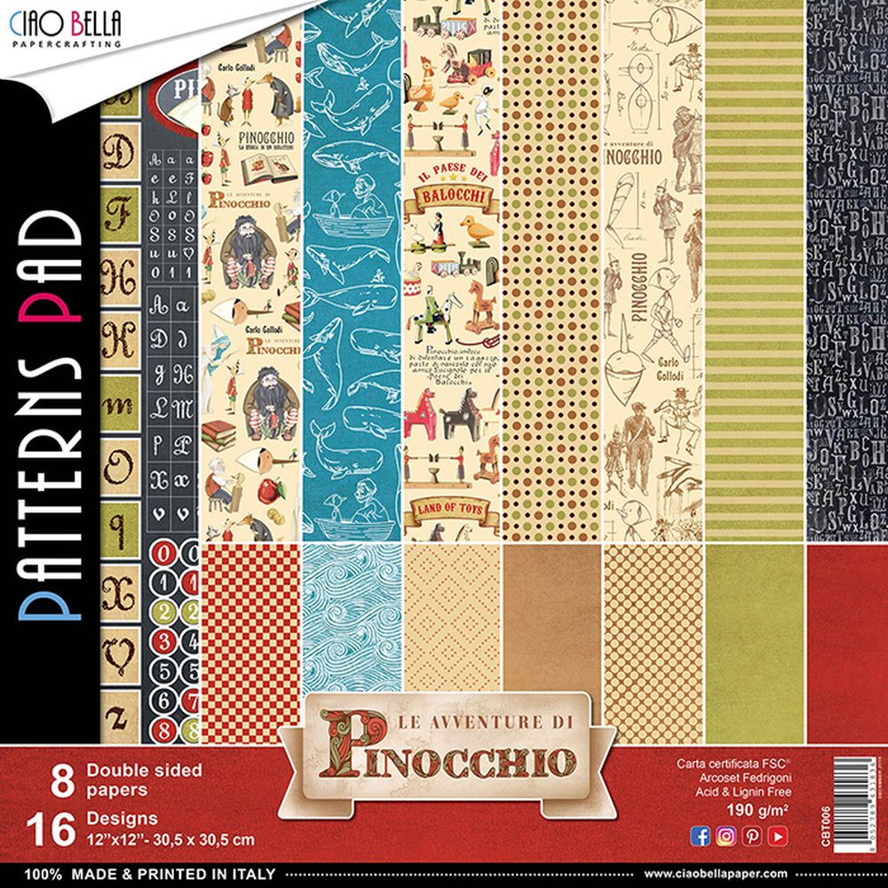 Ciao Bella Paper - Avventure di Pinocchio 12"x12" Patterns Pad 