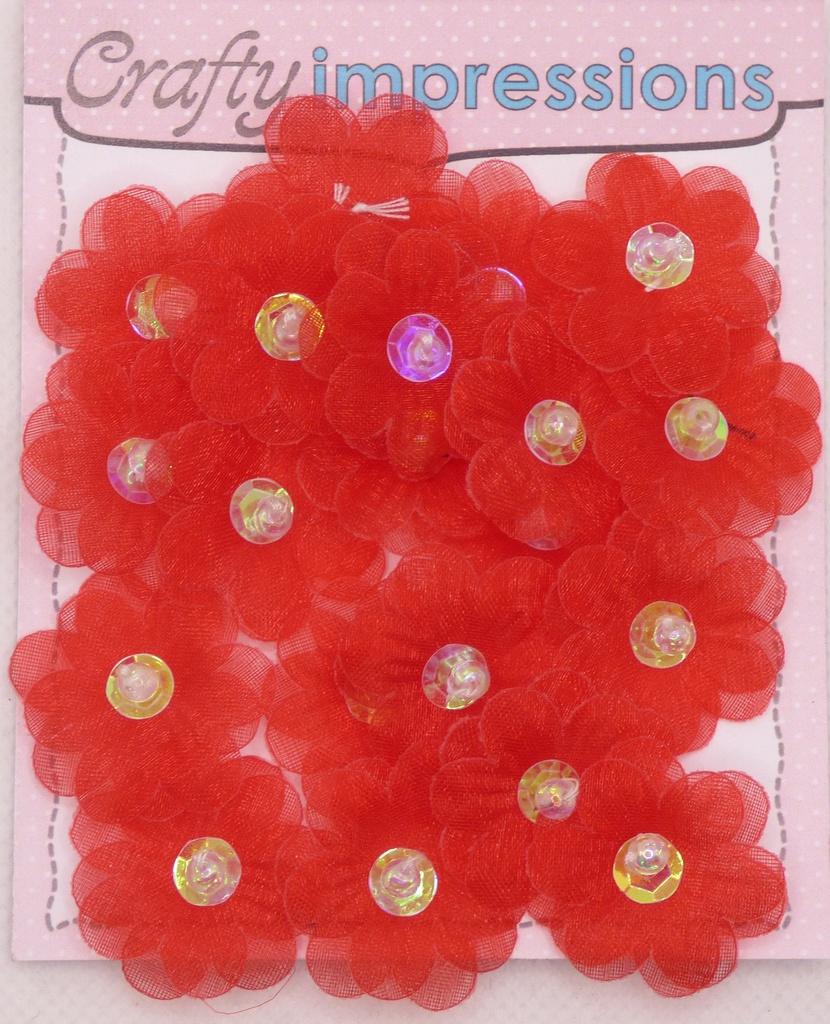 Red Flat Organza Flower Sold in Bags of 20's
