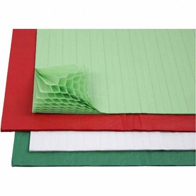 Honeycomb Paper - Assorted Green, light green, red, white 8 sheets