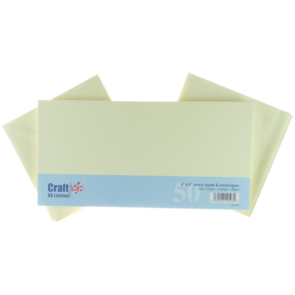6X6 Ivory Cards Envelopes-50'S