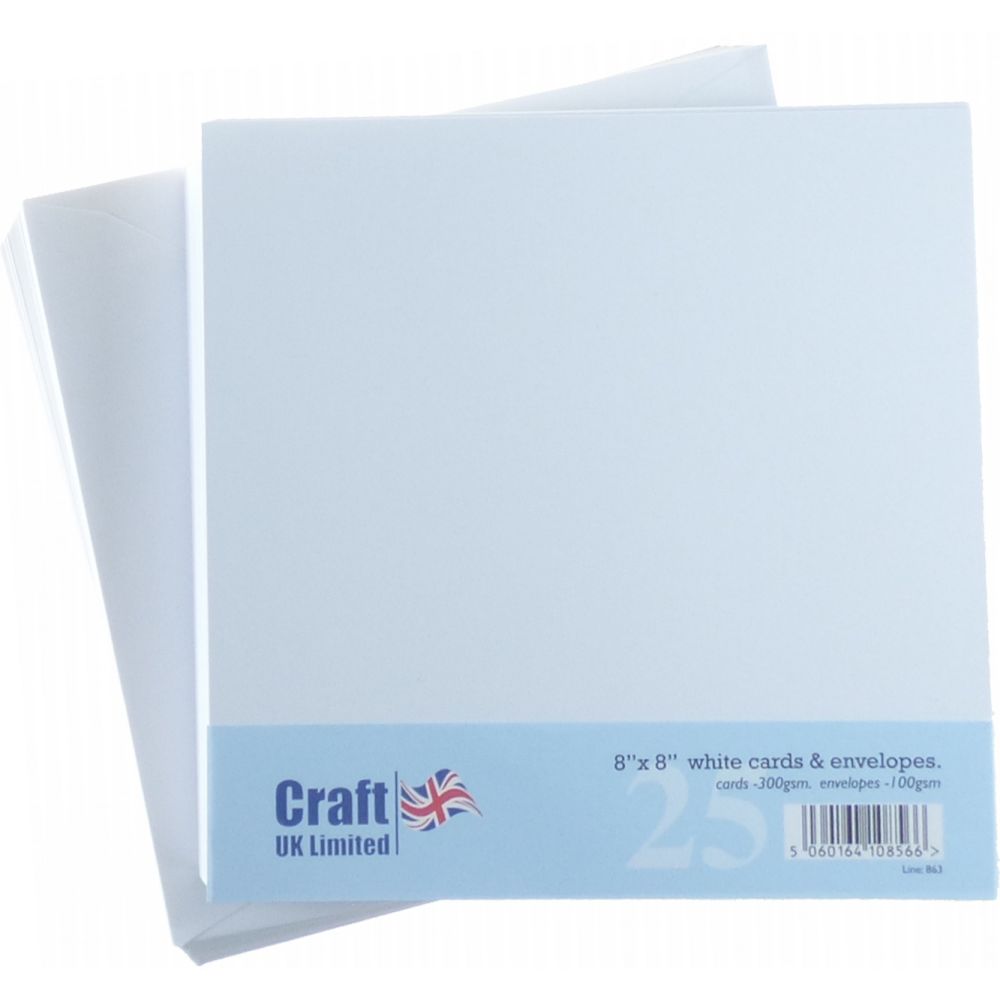 8X8 White Cards Envelopes-25'S