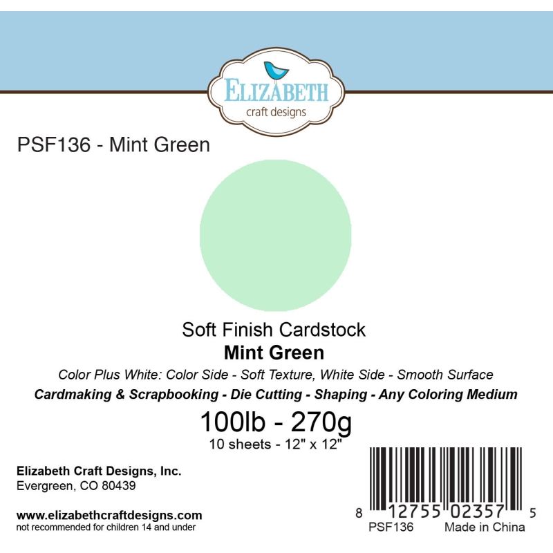 Elizabeth Craft Designs – 12"x12" Mint Green Soft Finish Cardstock