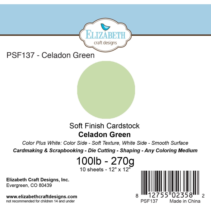 Elizabeth Craft Designs – 12"x12" Celadon Green Soft Finish Cardstock