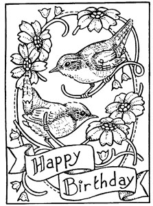 Happy Birthday Wrens - Traditional Wood Mounted Stamp