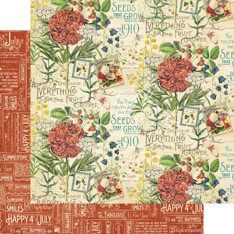 Graphic 45 - Time to Flourish - July Flourish 12"x12" Paper (x10 sheets)