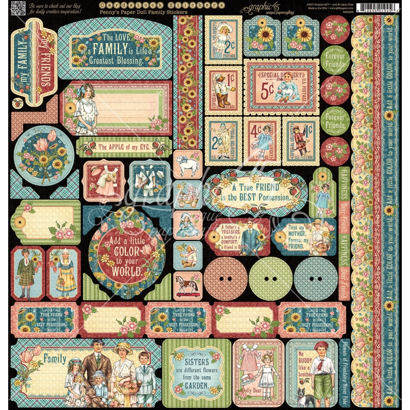 Graphic 45 - Penny's Paper Doll Family 12"x12" Stickers