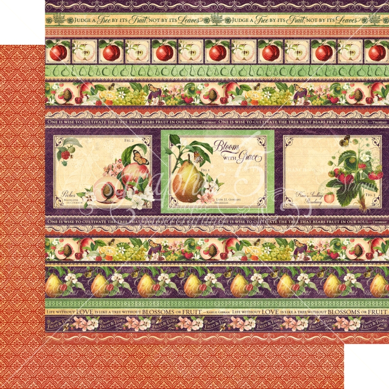 Graphic 45 - Fruit and Flora - Fabulous Fruit 12"x12" Paper (x5 Sheets)