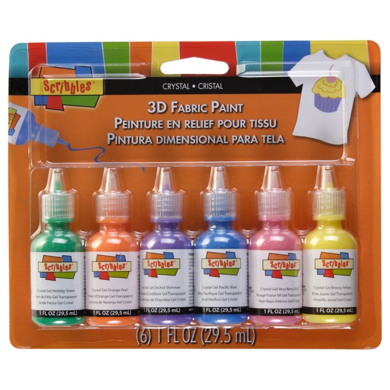Scribbles Crystals 3D Fabric Paint - 6 pack