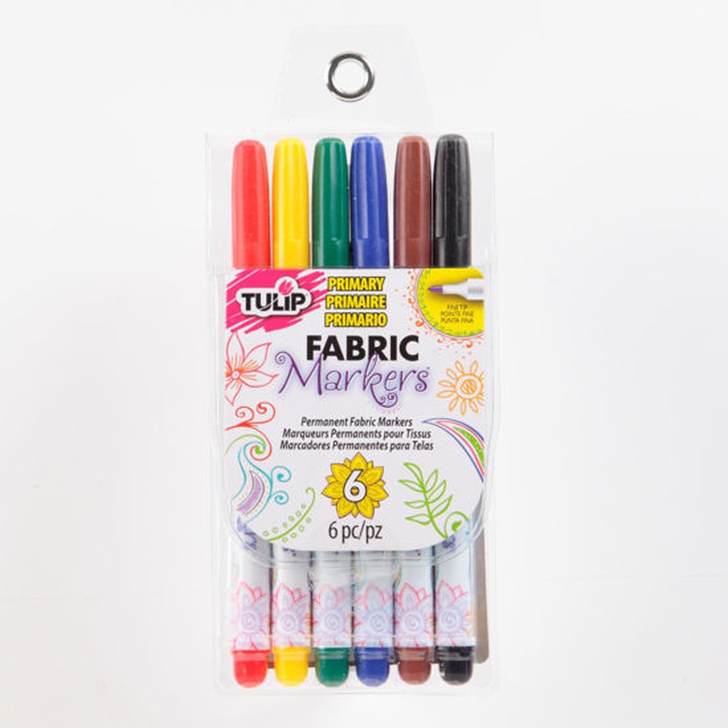 Tulip Primary Colour Fine Fabric Markers 6 pack