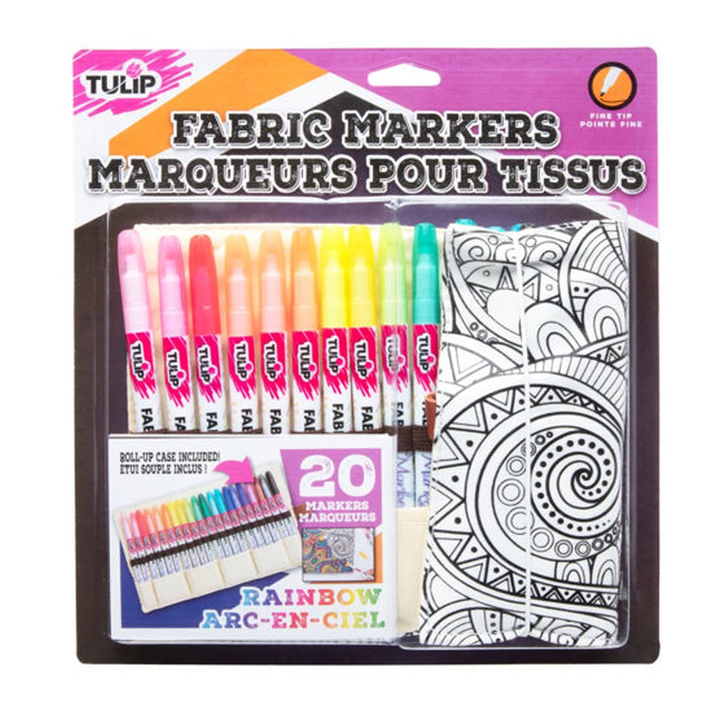 Tulip Fine Tip Fabric Markers Roll-Up Case - Rainbow